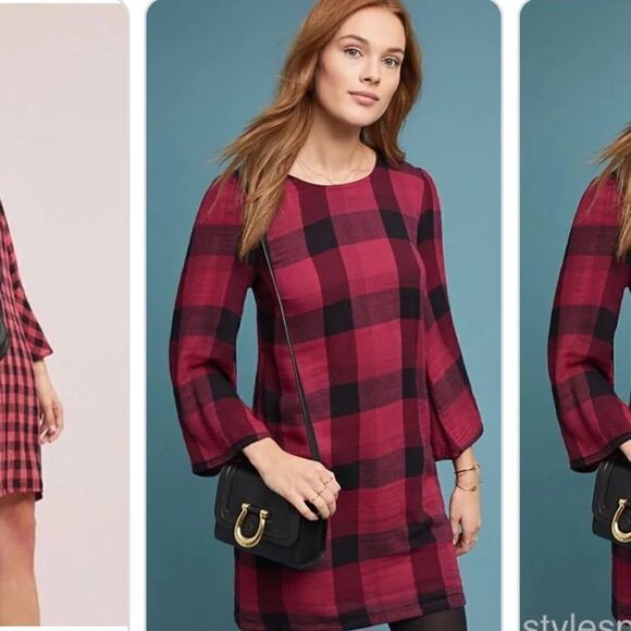 Anthropologie Cloth & Stone Buffalo Check Plaid Dress NWT - Picture 2 of 8